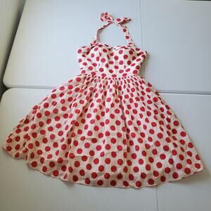 Retro Pin Up Polka Dot Dress Womens Small White Red Halter Sundress Rockabilly